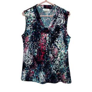 Calvin Klein Medium M Snakeskin Multi Color Stretch Knit‎ Sleeveless Shell Top